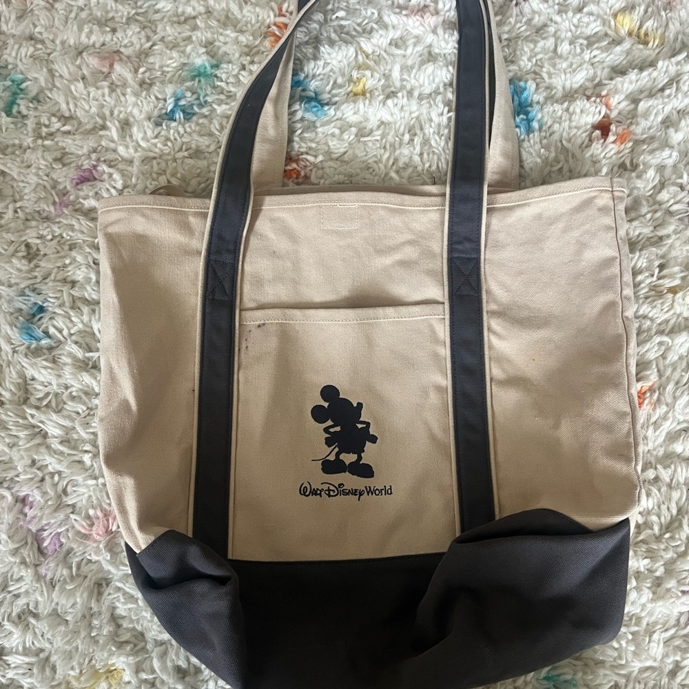 Tan and gray Disney Tote Bag large authentic - Picture 2 of 9